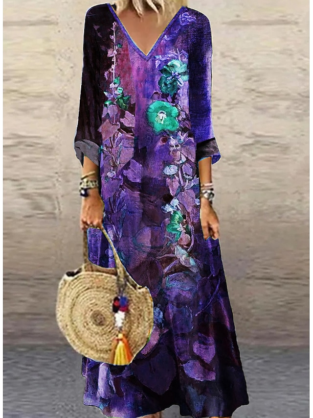Women's Casual Dress Ethnic Dress Long Dress Maxi Dress Green 3/4 ...