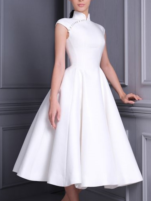 Engagement Little White Dresses Wedding Dresses A-Line High Neck Cap ...