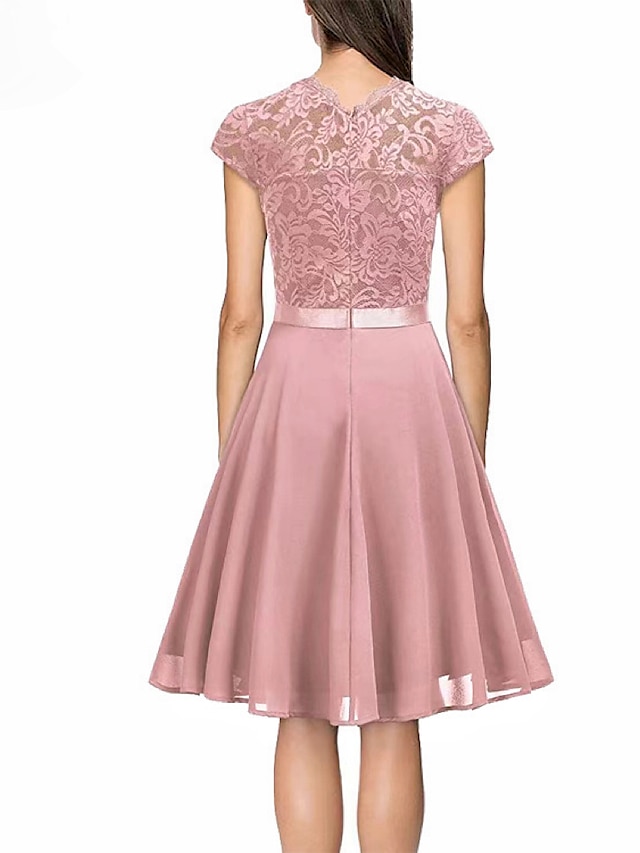 A Line Wedding Guest Dresses Elegant Dress Party Wear Wedding Party Knee Length Short Sleeve 9427