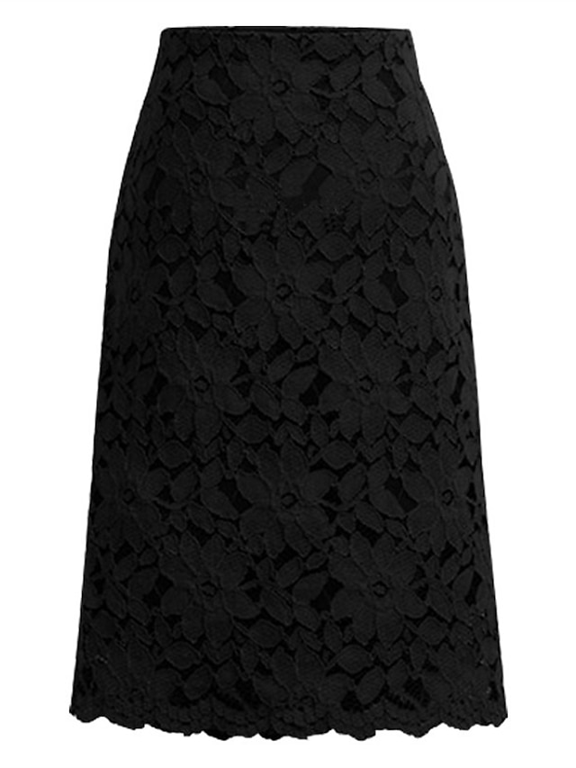  jupe femme moulante jupes de travail au-dessus du genou jupes taille haute dentelle couleur unie bureau / carrière rue été élégant mode affaires noir violet clair bleu clair
