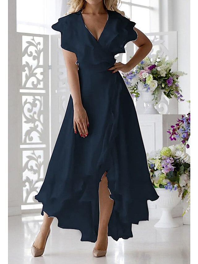 A-Line Mother of the Bride Dress Fall Wedding Guest Elegant High Low V ...