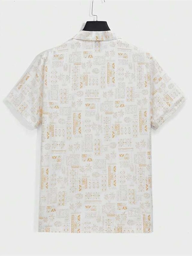 Men's Abstract Print Yellow Cuban Collar Shirt