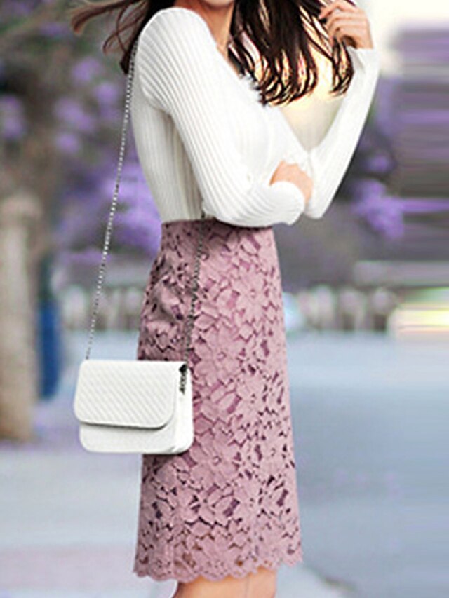 Women's Skirt Bodycon Work Skirts Above Knee High Waist Skirts Lace