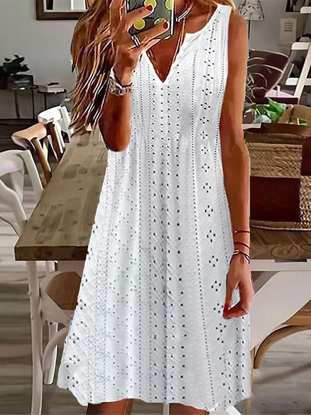  Γυναικεία Λευκό φόρεμα Καθημερινό φόρεμα Αμάνικο φόρεμα Μίντι φόρεμα Μικρή Οπή Βασικό Κλασσικό Καθημερινά Διχασμένος λαιμός Αμάνικο Καλοκαίρι Άνοιξη Μαύρο Λευκό Σκέτο