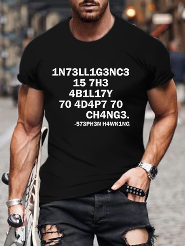 Men's Short Sleeve Graphic T-Shirt with Stephen Hawking 'Intelligence is the Ability to Adapt to Change' Quote 10
