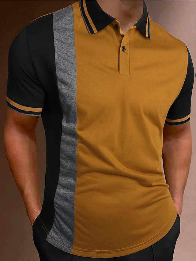  Herre Button Up Poloer POLO T-skjorte Avslappet Sport Knaphul Kortermet Mote Grunnleggende Fargeblokk Knapp Sommer Normal Svart Hvit Rød Brun Button Up Poloer