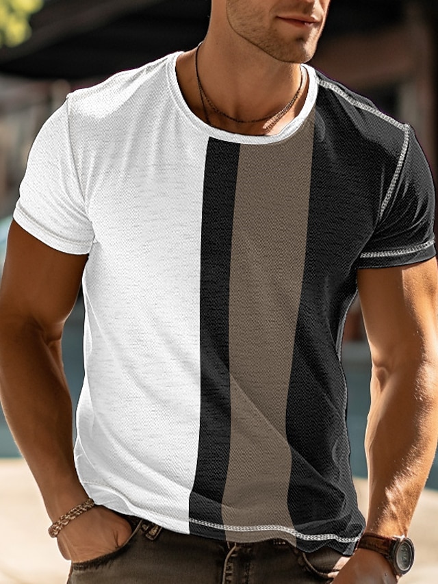  男性用 Tシャツ ティートップ カラーブロック クルーネック ストリート バケーション 半袖 衣類 ファッション デザイナー ベーシック