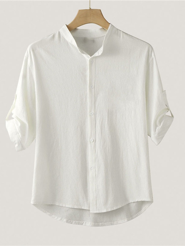  Herre Skjorte linned skjorte Skjorte i bomuldshør Hvid bomuldsskjorte Button Up skjorte Sommer skjorte Sort Hvid Grøn Halv-ærmet Vanlig Krave Forår sommer Afslappet Daglig Tøj