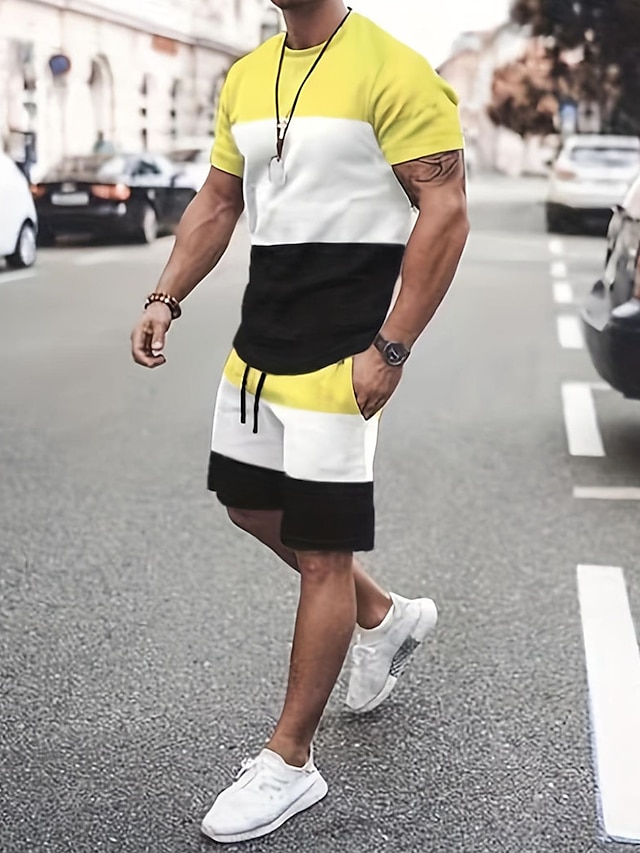 Men's T-shirt Suits Tracksuit Tennis Shirt Shorts and T Shirt Set Set Solid Color Crew Neck