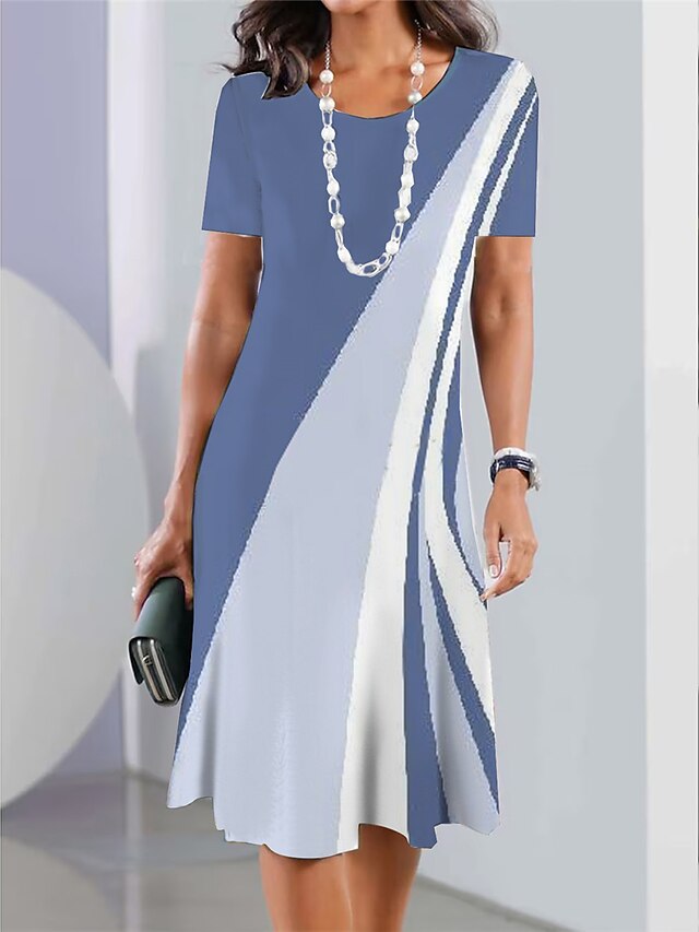 Women's Mini Dress T Shirt Dress Tee Dress Sundress Summer Dress Print Dress Fashion Streetwear Modern Outdoor Daily Going out Regular Fit Geometric Color Block Short Sleeve Crew Neck Black Blue4