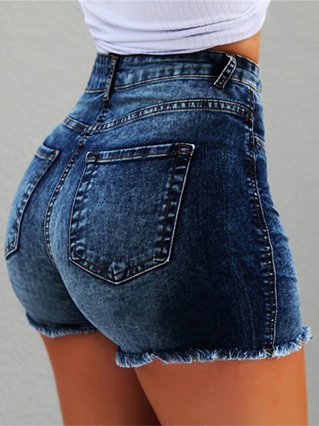  Women's Jeans Chinos Denim Tassel Fringe Pocket High Cut High Waist Short Black Summer