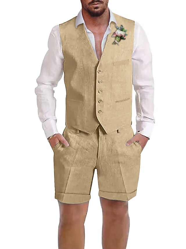 Champagne Sky Blue Men's Linen Suits Beach Wedding Summer Suits 2 Piece
