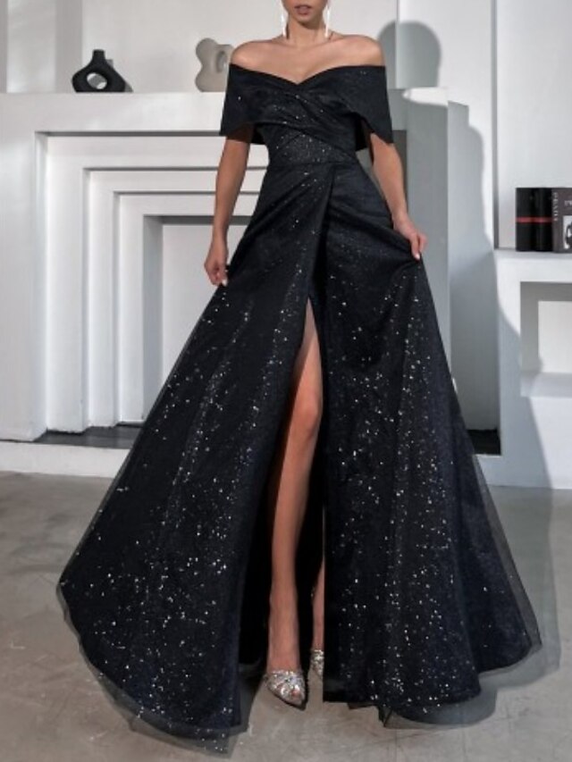 A-Line Party Dresses Elegant Dress Wedding Guest Prom Floor Length Sleeveless Off Shoulder prom dresses