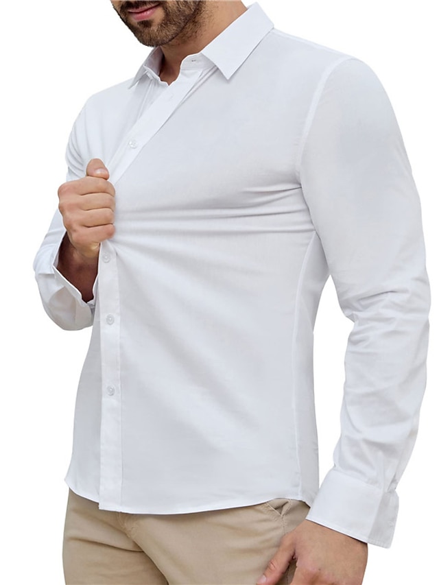  رجالي قميص قميص رسمي أسود أبيض زهري كم طويل 平织 Lapel للربيع والصيف عمل المكتب & الوظيفة ملابس