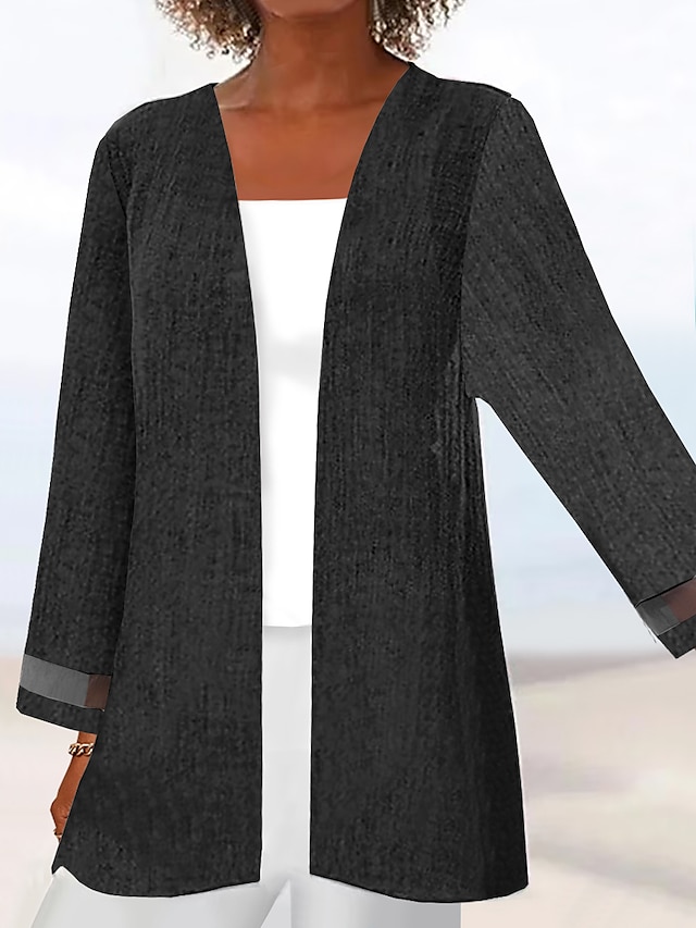  Γυναικεία Casual Jacket Αιτιώδης συνάφεια Κουρελού Συμπαγές Χρώμα Απλός Χαλαρή Εφαρμογή Εξωτερικά ενδύματα Μακρυμάνικο Άνοιξη Μαύρο Τ