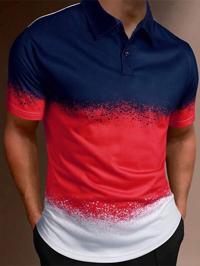 Men's Polo Shirt Lapel Polo Button Up Polos Golf Shirt Gradient Graphic