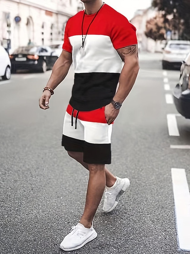 Men's T-shirt Suits Tracksuit Tennis Shirt Shorts and T Shirt Set Plain V Neck