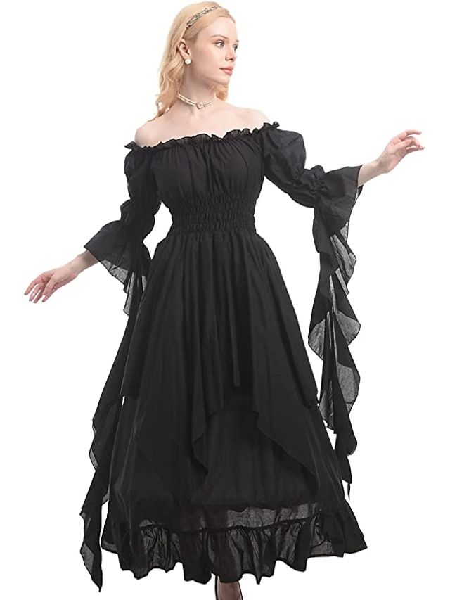  Vintage Gotico Medievale Vestito Costume Cosplay Abito ispirato alla Reggenza Manica del polsino svasato Vichingo Elfico Per donna Celtico Costumi da pirata Fantasia Halloween Mascherata Performance