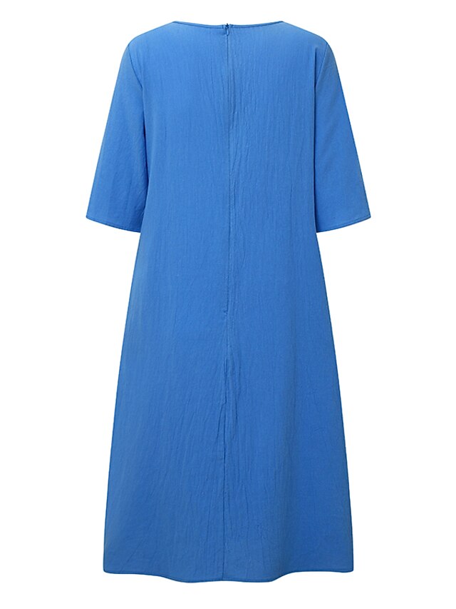 Women‘s Shift Dress Knee Length Dress Green Blue Pink Yellow Half