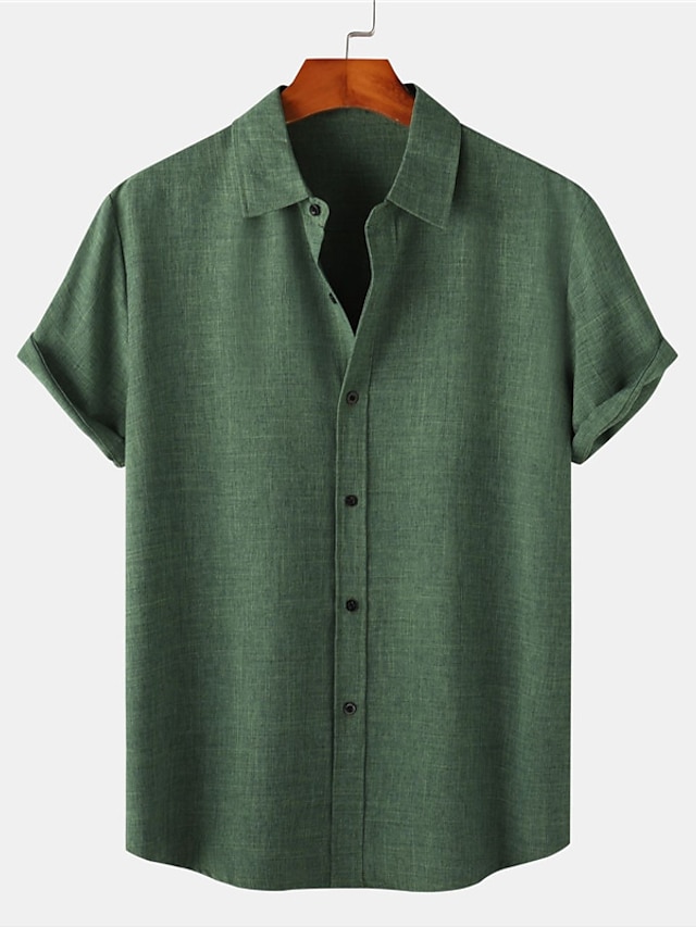  Ανδρικά Πουκάμισο λινό πουκάμισο Βαμβακερό λινό πουκάμισο Casual πουκάμισο Καλοκαιρινό πουκάμισο Πουκάμισο παραλίας Μαύρο Ανθισμένο Ροζ Σκούρο πράσινο Κοντομάνικο Σκέτο Πέτο Καλοκαίρι Causal