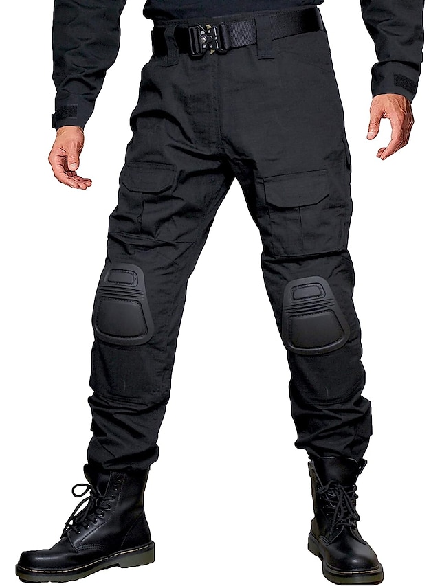  Homens Calça Camuflada de Caçador Calças Táticas com joelheiras Ripstop A Prova de Vento Respirável Bolso Múltiplo Inverno Outono camuflagem Algodão Calças para Caça Militar Treinamento Jungle Python