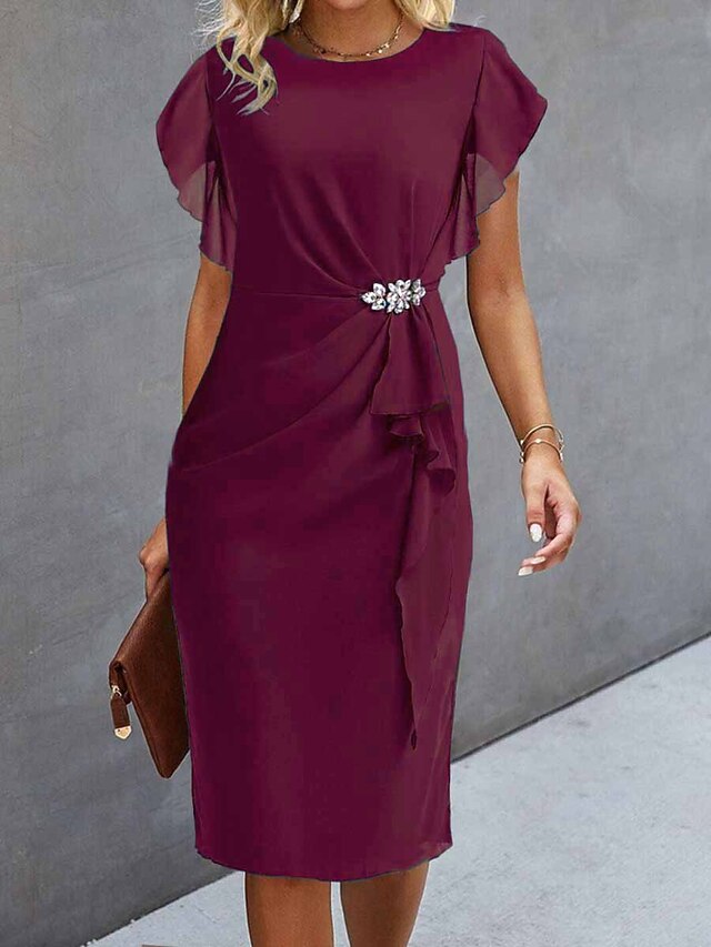 Women's Party Dress Cocktail Dress Wedding Guest Dress Midi Dress Wine