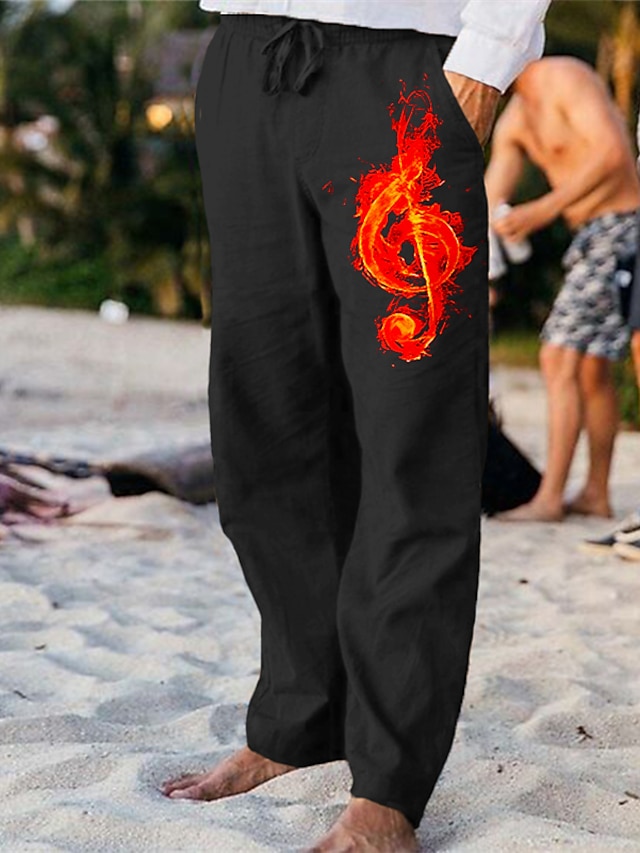  男性用 ストリートファッション ハワイアン デザイナー グラフィック 火炎 Note ズボン サマーパンツ ビーチパンツ 3Dプリント ドローストリング 弾性ウエスト 3Dプリント ミディアムウエスト カジュアル 日常 祝日 春夏 レギュラー マイクロエラスティック