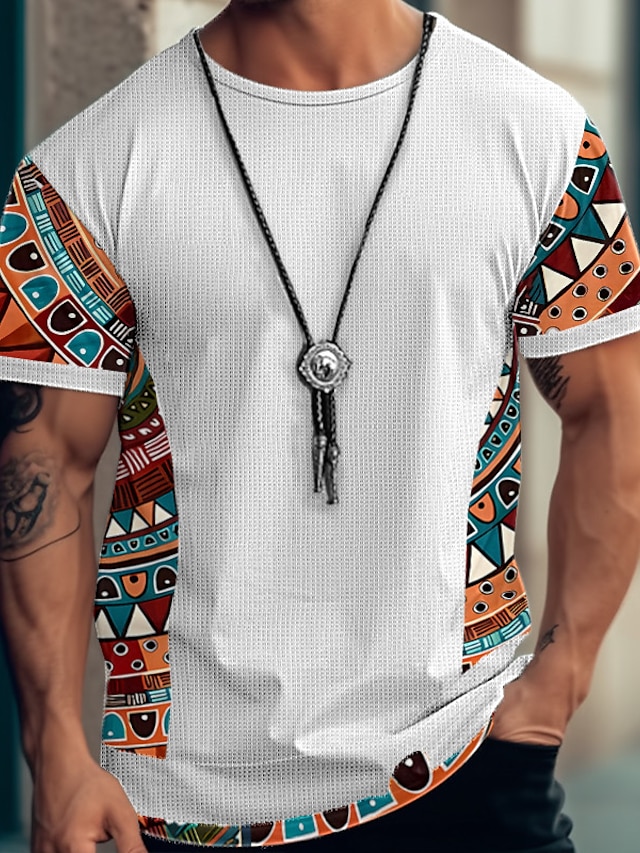  Hombre Camiseta Camiseta de punto gofre Camiseta superior Tribal Cuello Barco Calle Vacaciones Mangas cortas Ropa Design Estilo Étnico Básico