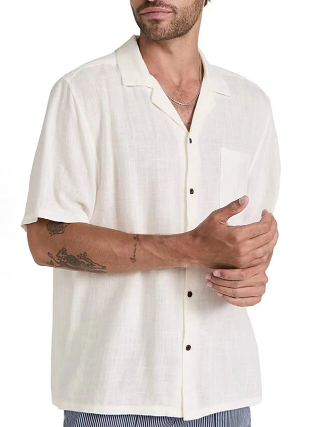  رجالي قميص زر حتى القميص قميص غير رسمي قميص صيفي أسود أبيض أصفر البيج كم قصير 平织 Lapel شارع عطلة أساسي ملابس موضة وقت الفراغ