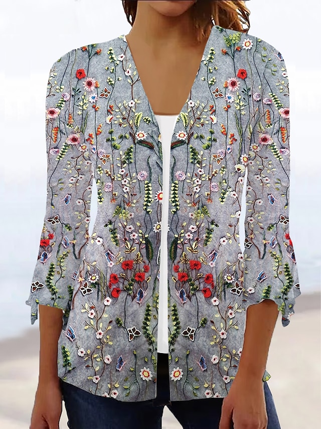 Women's Casual Jacket Causal Print Flower Casual / Daily Stylish Loose ...