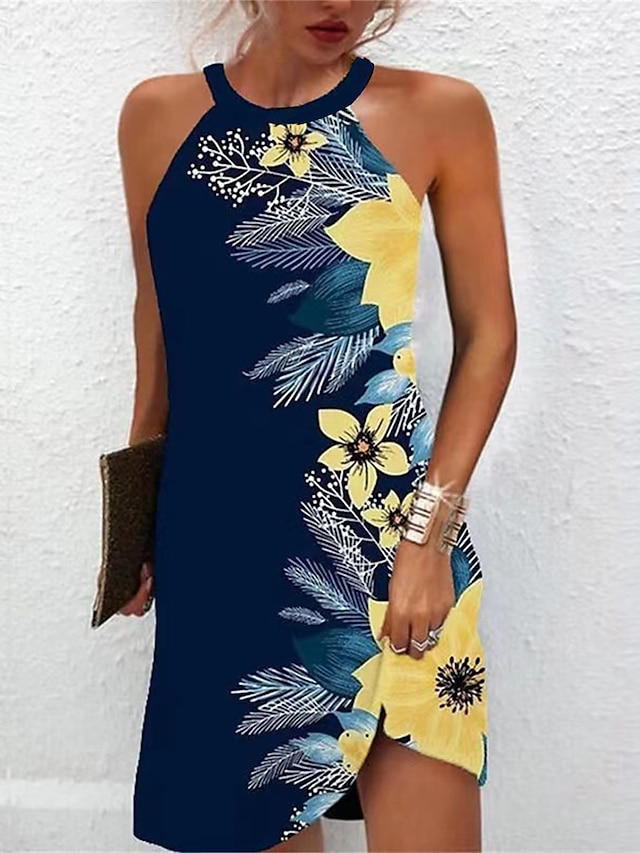  Damen Blumen Paisley-Muster Bedruckt Halfterhals Minikleid Täglich Verabredung Ärmellos Sommer Frühling