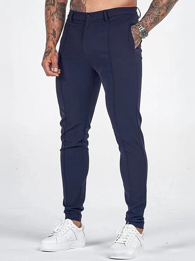 Men's Trousers Chinos Chino Pants Pocket Plain Comfort Breathable Business Casual Fashion Casual Black Dark Blue2