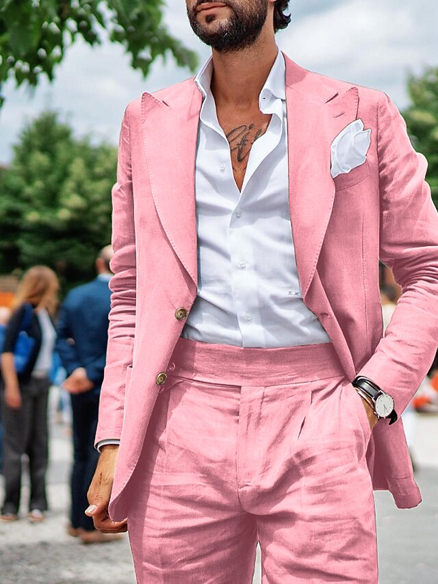 Men's Standard Fit Pink Single Breasted Two-Buttons 2 Pieces Beach Wedding Suits main image 1