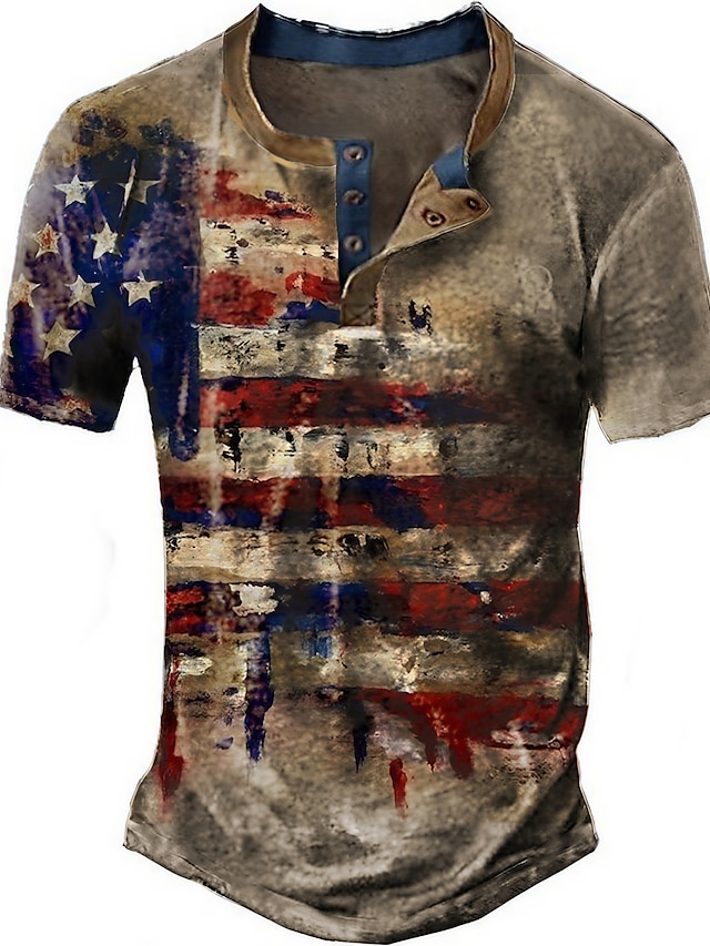 Independence Day American Flag T-Shirt Mens Graphic Henley National ...