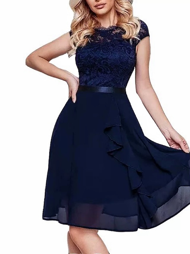 A Line Wedding Guest Dresses Elegant Dress Party Wear Wedding Party Knee Length Short Sleeve 4125