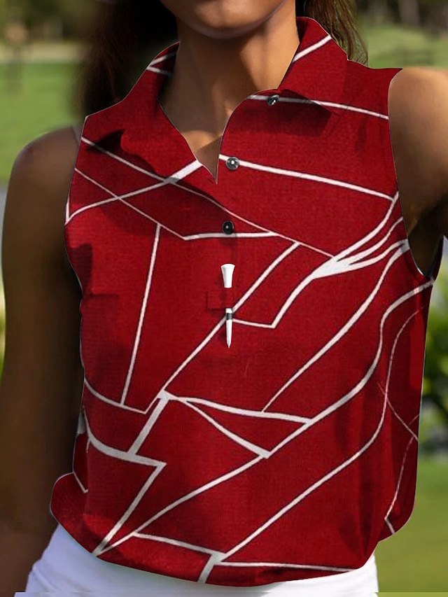  女性用 ポロシャツ レッド ノースリーブ 日焼け防止 トップス レディース ゴルフウェア ウェア アウトフィット ウェア アパレル