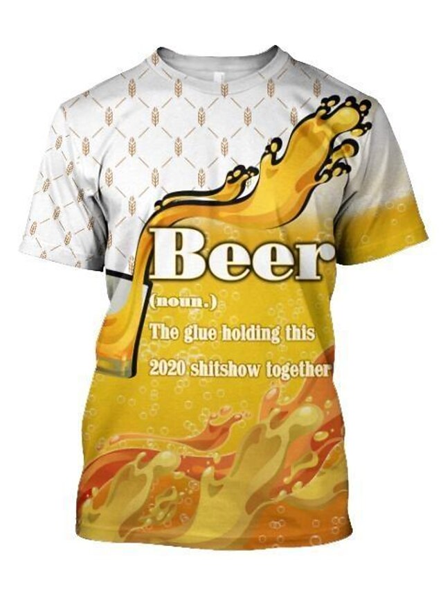  Miesten Väripalikka 3D Olut Paita T-paita Lyhythihainen T-paita Pyöreä kaula-aukko Paita Perus Bile Viikonloppu Oktoberfest Vaalean keltainen Musta Valkoinen Vaatetus Pluskoko S M L XL 2XL 3XL S