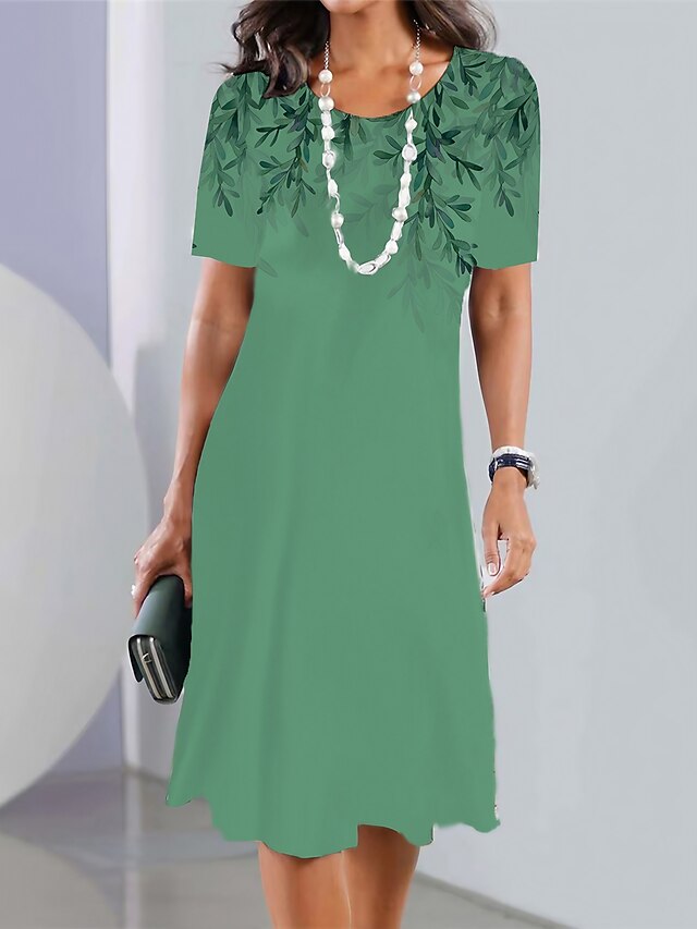 Women's Mini Dress T Shirt Dress Tee Dress Sundress Summer Dress Print Dress Fashion Streetwear Modern Outdoor Daily Going out Regular Fit Ombre Leaf Short Sleeve Crew Neck Blue Fuchsia Green Summer4