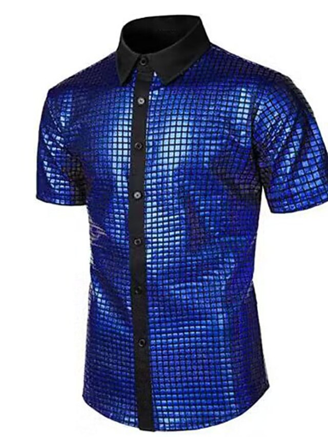  Bărbați Cămașă de bal Cămașă Disco Cămăși smoking Simplu Seară Formală Petrecere de zi de nastere Negru Galben Albastru piscină Curcubeu Manșon scurt Rever Vară Primăvară Îmbrăcăminte Paiete