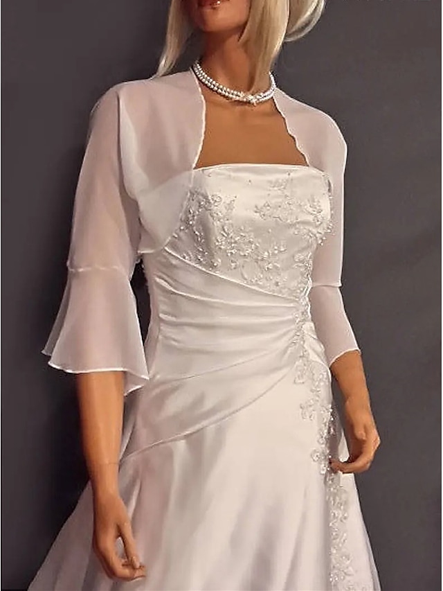  Shawls Women's Wrap Elegant Pure 3/4 Length Sleeve Chiffon Wedding Wraps With Pure Color For Party Spring & Summer