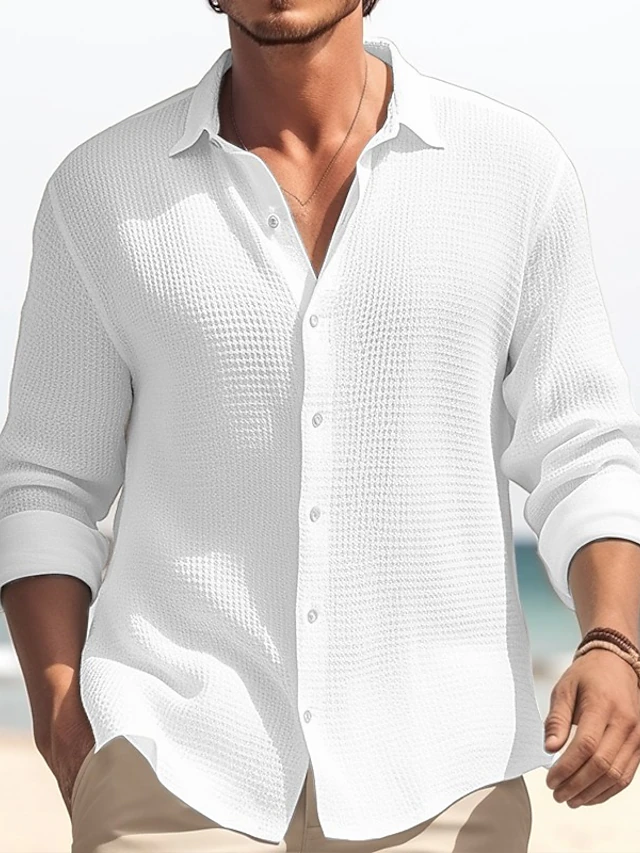 Men's Shirt Button Up Shirt Casual Shirt Summer Shirt Waffle Shirt ...