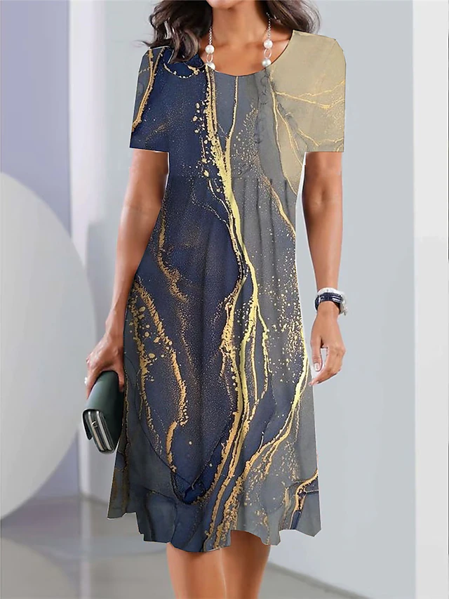 Women's Midi Dress Ombre Floral Pocket Print Crew Neck Daily Date Short Sleeve Summer Spring 8