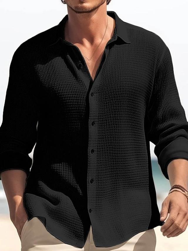 Men's Shirt Button Up Shirt Casual Shirt Summer Shirt Waffle Shirt ...