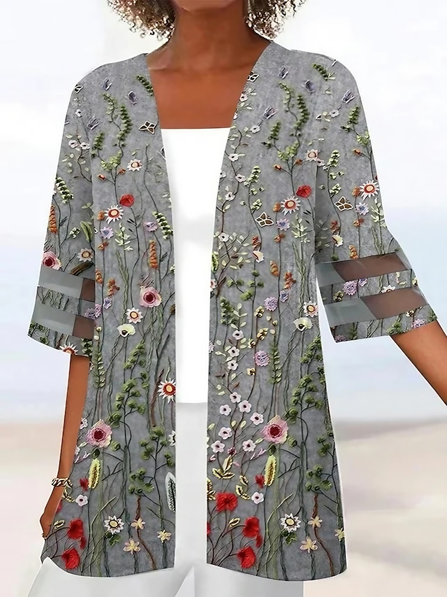  Damen Hemd Bluse Blumen Graphic Casual Festtage Bedruckt Dunkelgray Halbe Ärmel Basic Quadratischer Ausschnitt
