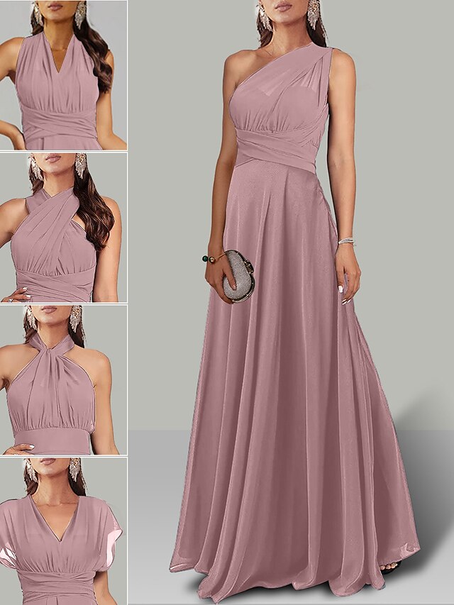 A-Line Wedding Guest Dresses Color Block Dress Summer Tea Length Short Sleeve Strapless Chiffon with Ruched