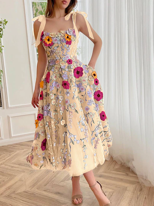 A-Line Cocktail Dresses Corsets Dress Wedding Guest Summer Tea Length