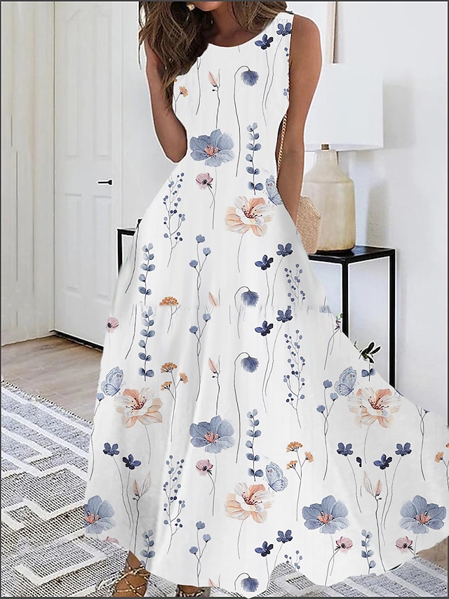  Γυναικεία Μακρύ Φόρεμα Μάξι Φόρεμα Καθημερινό φόρεμα Καλοκαιρινό φόρεμα Φόρεμα εκτύπωσης Γραφική Φλοράλ Μοντέρνα Καθημερινό Καθημερινά Αργίες Διακοπές Στάμπα Αμάνικο Στρογγυλή Ψηλή Λαιμόκοψη Φόρεμα