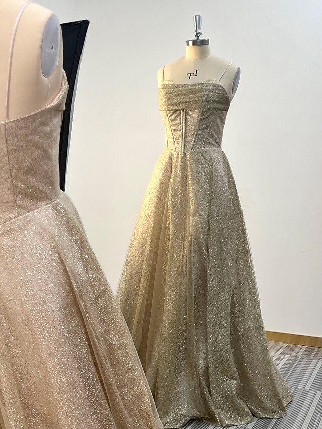 A-Line Prom Dresses Corsets Dress Prom Birthday Sweep / Brush Train Short Sleeve Off Shoulder Tulle with Glitter Pleats Slit
