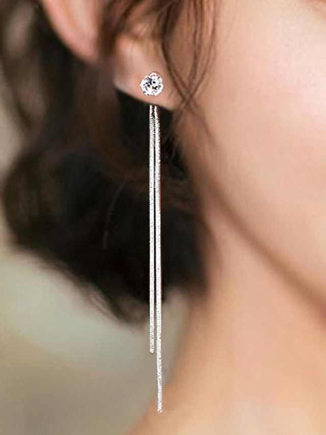  Women's Earrings Fashion Zirconia Long Tassel Polygonal Diamond Stud Earrings For Valentine's Day, Mother's Day Gift