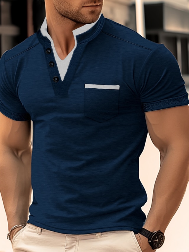 Men's T shirt Tee Henley Shirt Tee Top Color Block Henley Street ...